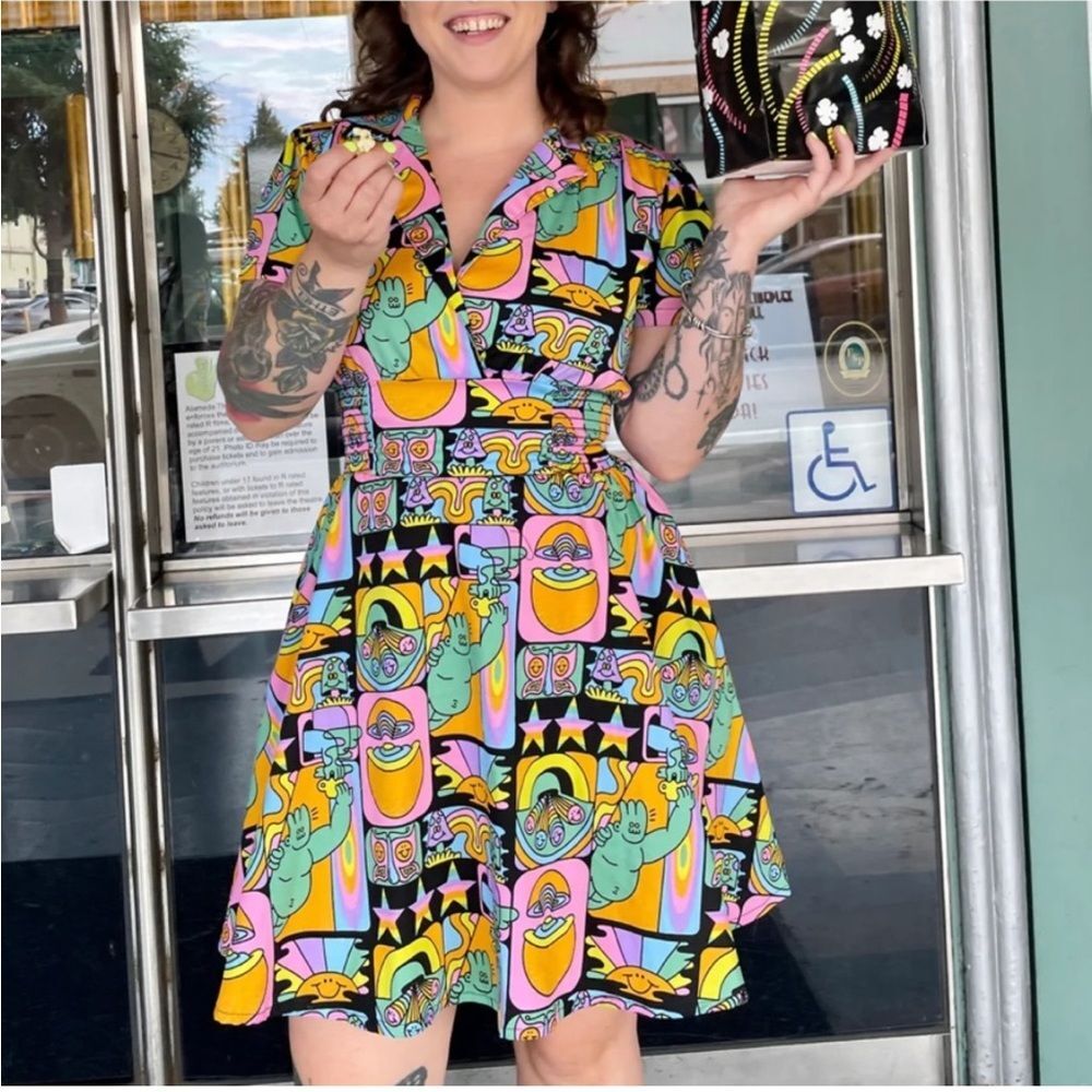 Nooworks Leah Dreyfus Print Fit and Flare Mini Dress S